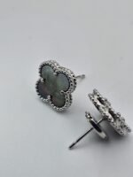 van cleef modeli büyük yonca doğal taş sedef gri gümüş vca küpe