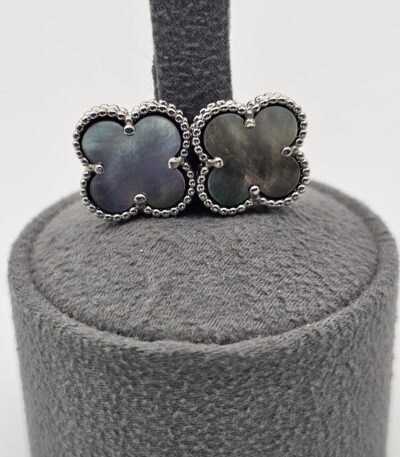 van cleef modeli büyük yonca doğal taş sedef gri gümüş vca küpe