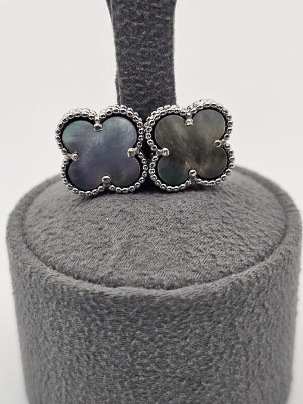 van cleef modeli büyük yonca doğal taş sedef gri gümüş vca küpe