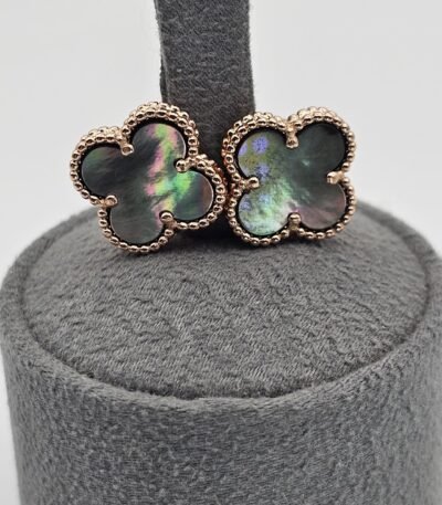van cleef modeli büyük yonca doğal taş sedef gri rose vca küpe
