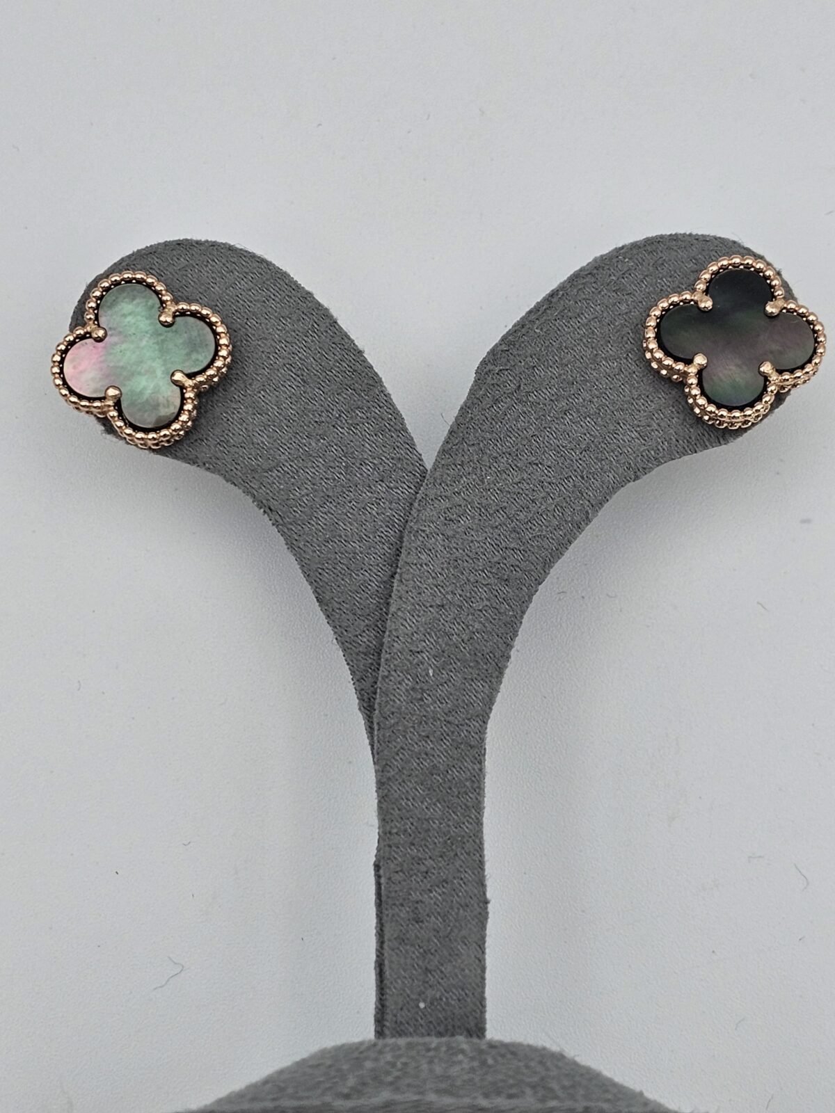 van cleef modeli büyük yonca doğal taş sedef gri rose vca küpe