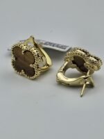 van cleef modeli büyük yonca doğal taş sedef kehribar gold altın omega vca küpe