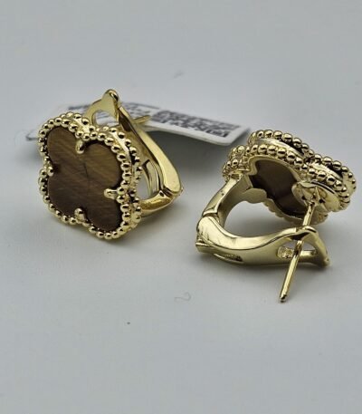 van cleef modeli büyük yonca doğal taş sedef kehribar gold altın omega vca küpe