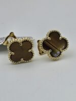 van cleef modeli büyük yonca doğal taş sedef kehribar gold altın omega vca küpe