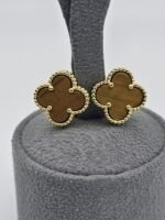 van cleef modeli büyük yonca doğal taş sedef kehribar gold altın vca küpe