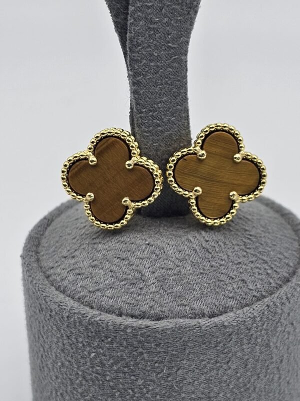 van cleef modeli büyük yonca doğal taş sedef kehribar gold altın vca küpe
