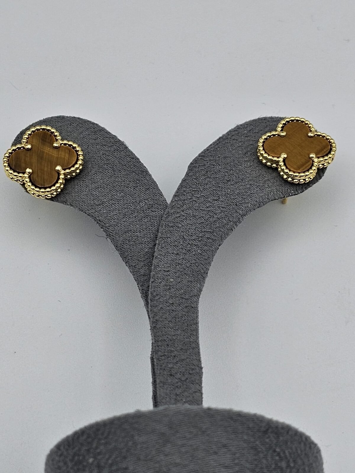 van cleef modeli büyük yonca doğal taş sedef kehribar gold altın vca küpe