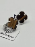 van cleef modeli büyük yonca doğal taş sedef kehribar gümüş omega vca küpe
