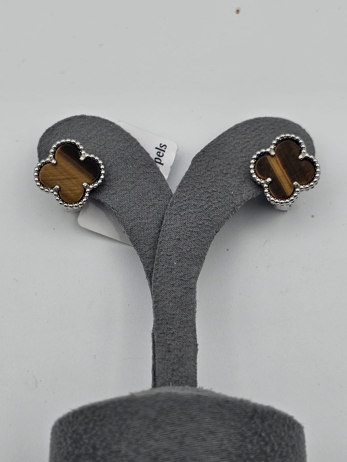 van cleef modeli büyük yonca doğal taş sedef kehribar gümüş omega vca küpe