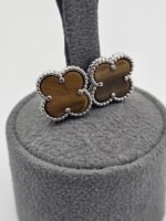van cleef modeli büyük yonca doğal taş sedef kehribar gümüş vca küpe