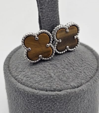 van cleef modeli büyük yonca doğal taş sedef kehribar gümüş vca küpe