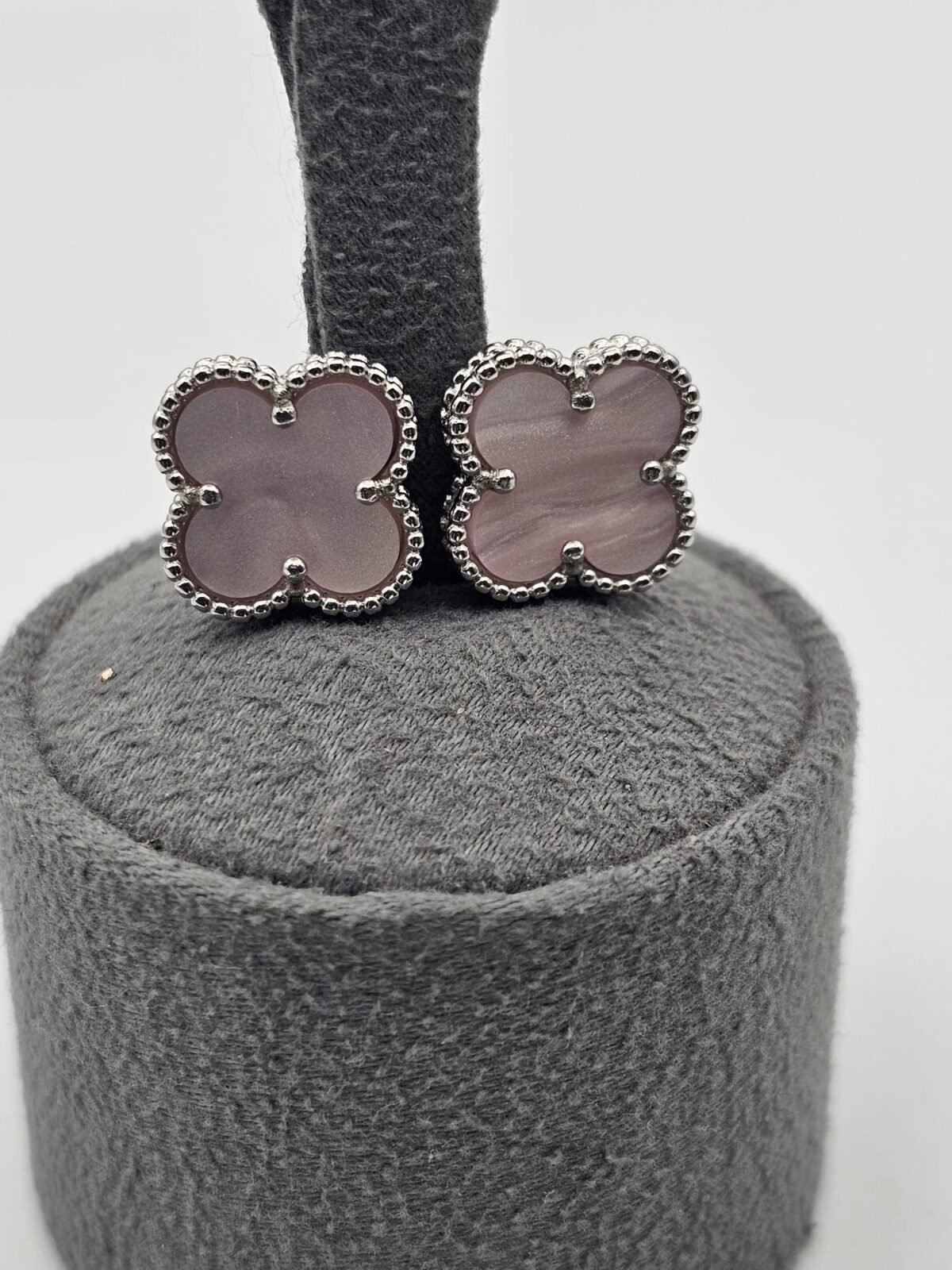 van cleef modeli büyük yonca doğal taş sedef pembe gümüş vca küpe