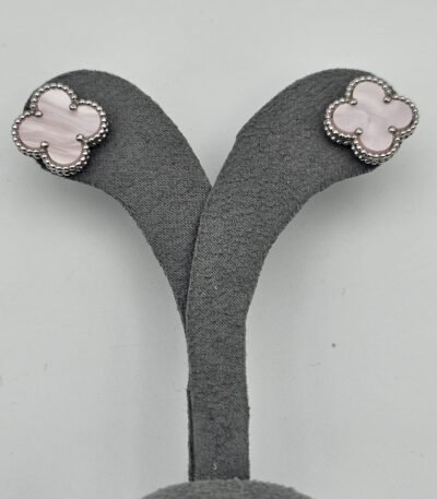 van cleef modeli büyük yonca doğal taş sedef pembe gümüş vca küpe