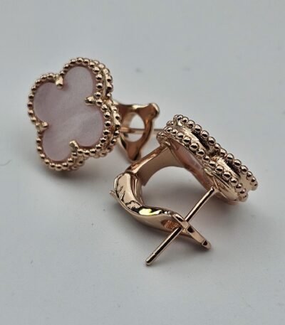 van cleef modeli büyük yonca doğal taş sedef pembe rose omega vca küpe