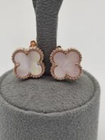 van cleef modeli büyük yonca doğal taş sedef pembe rose omega vca küpe