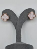 van cleef modeli büyük yonca doğal taş sedef pembe rose omega vca küpe
