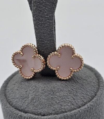 van cleef modeli büyük yonca doğal taş sedef pembe rose vca küpe