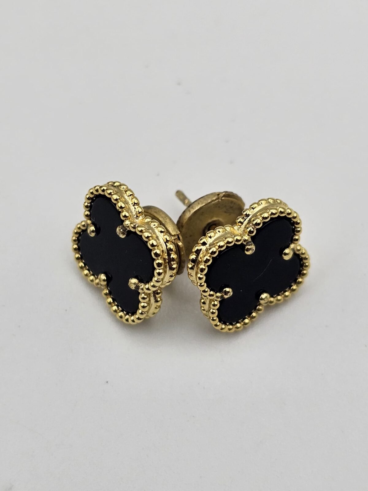 van cleef modeli büyük yonca doğal taş siyah gold altın vca küpe