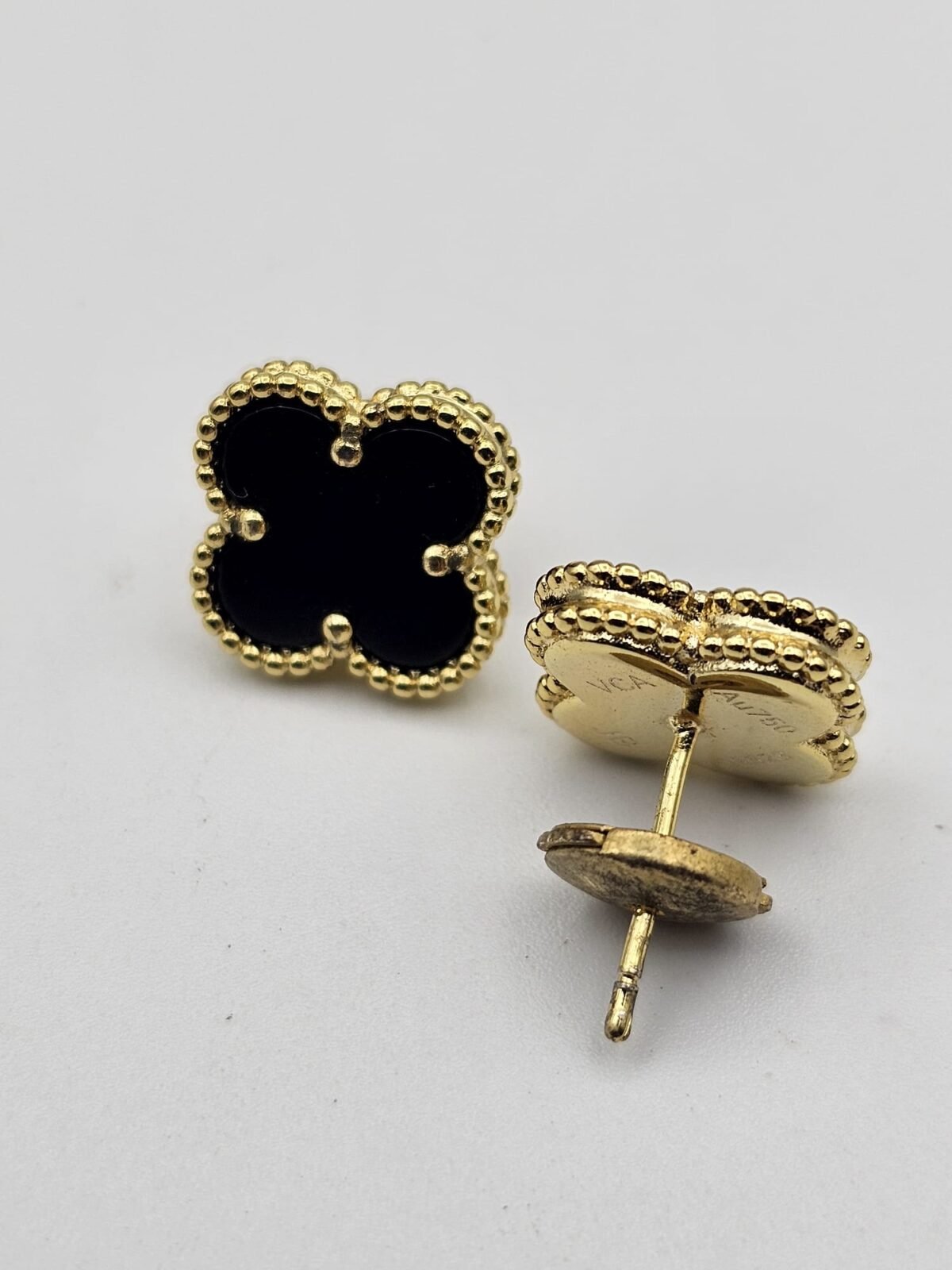 van cleef modeli büyük yonca doğal taş siyah gold altın vca küpe