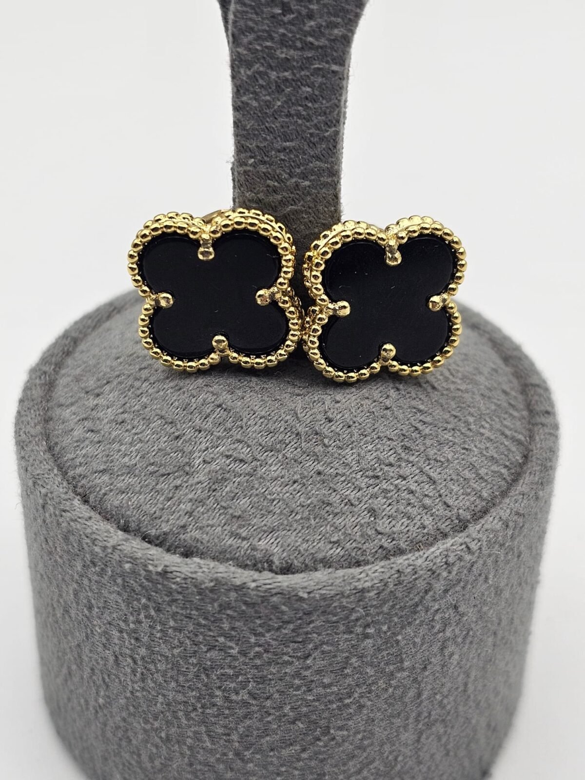van cleef modeli büyük yonca doğal taş siyah gold altın vca küpe
