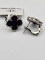 van cleef modeli büyük yonca doğal taş siyah gümüş omega vca küpe