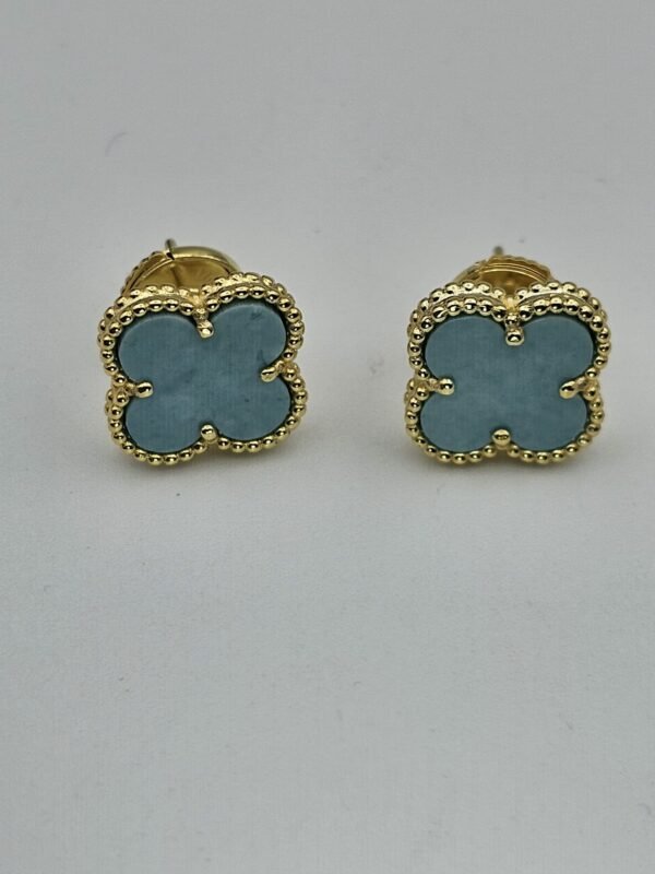 van cleef modeli büyük yonca doğal taş turkuaz gold altın vca küpe
