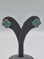 van cleef modeli büyük yonca doğal taş turkuaz gold altın vca küpe