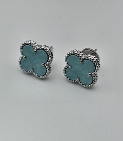 van cleef modeli büyük yonca doğal taş turkuaz gümüş vca küpe