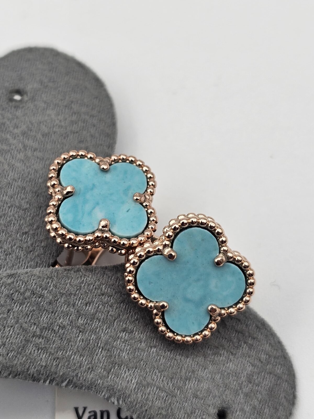 van cleef modeli büyük yonca doğal taş turkuaz rose omega vca küpe