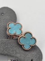 van cleef modeli büyük yonca doğal taş turkuaz rose omega vca küpe