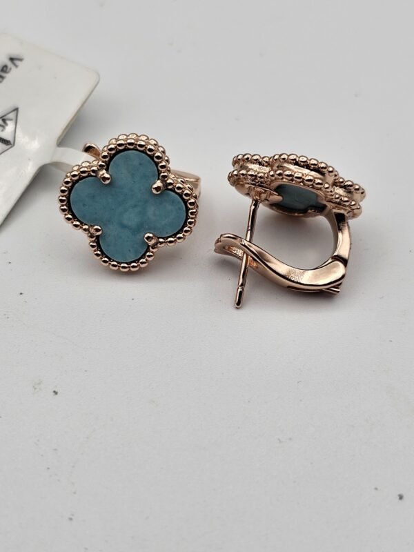van cleef modeli büyük yonca doğal taş turkuaz rose omega vca küpe