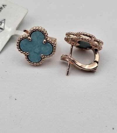 van cleef modeli büyük yonca doğal taş turkuaz rose omega vca küpe