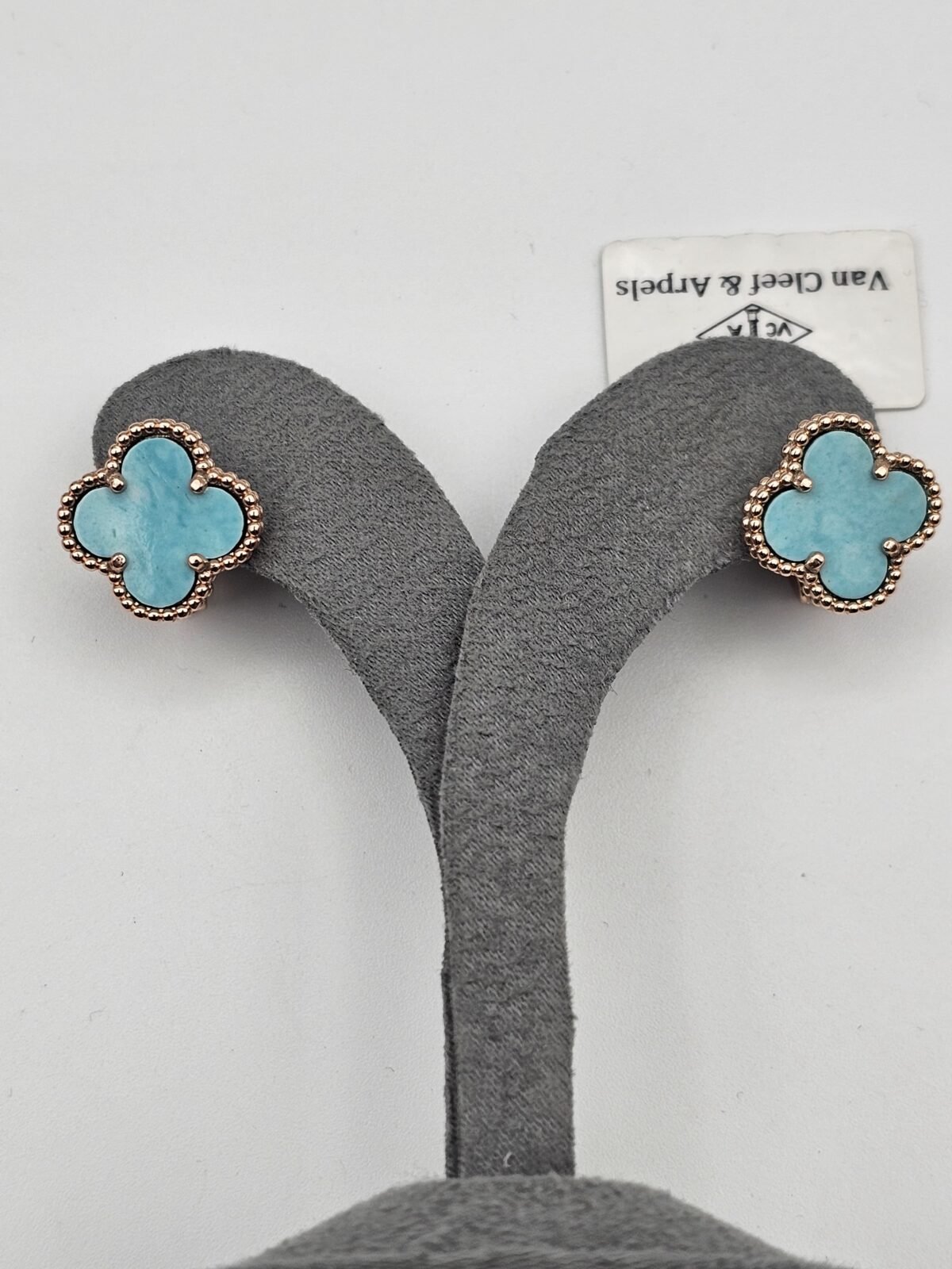 van cleef modeli büyük yonca doğal taş turkuaz rose omega vca küpe