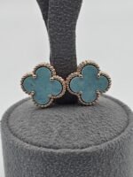 van cleef modeli büyük yonca doğal taş turkuaz rose vca küpe