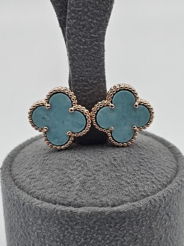 van cleef modeli büyük yonca doğal taş turkuaz rose vca küpe