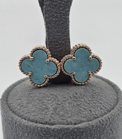 van cleef modeli büyük yonca doğal taş turkuaz rose vca küpe