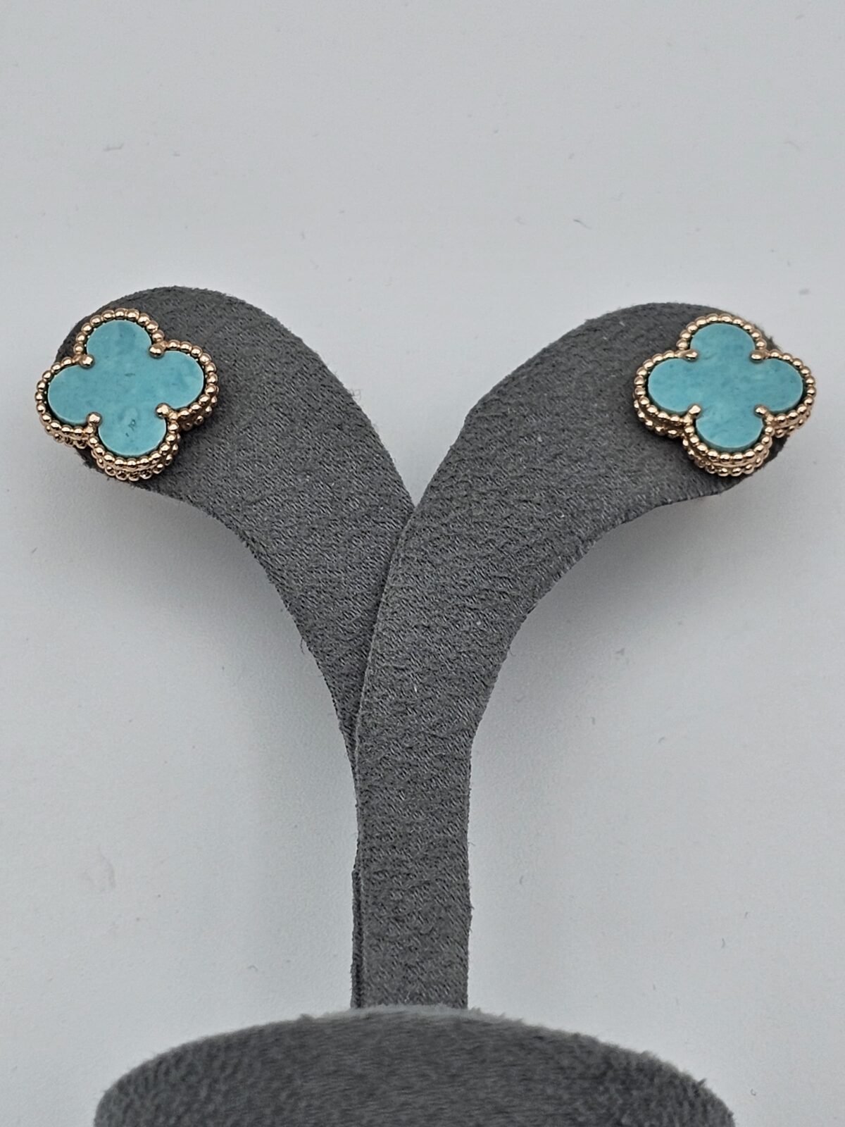 van cleef modeli büyük yonca doğal taş turkuaz rose vca küpe