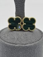 van cleef modeli büyük yonca doğal taş zümrüt yeşili gold altın vca küpe