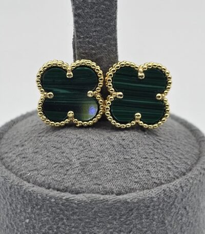 van cleef modeli büyük yonca doğal taş zümrüt yeşili gold altın vca küpe