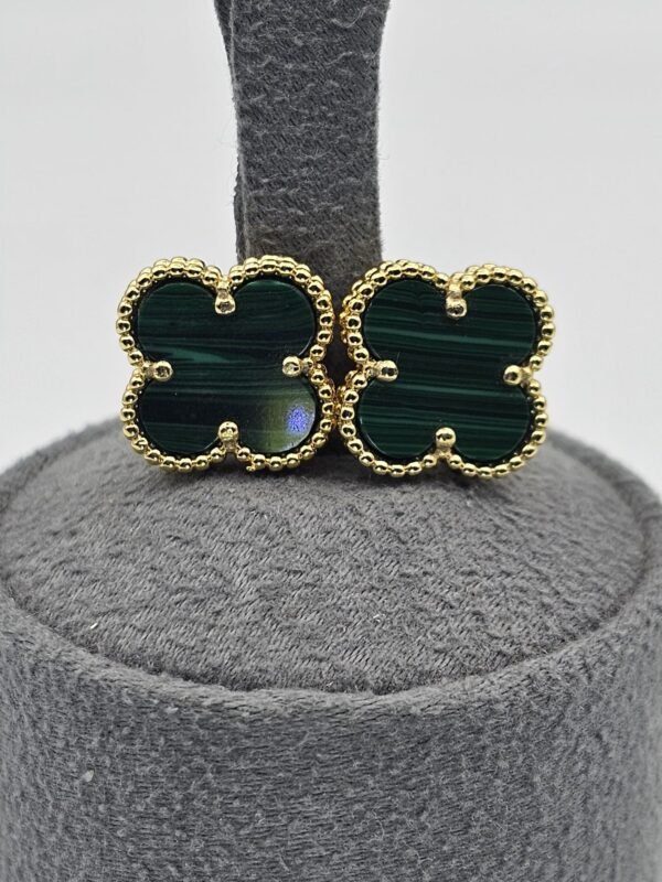 van cleef modeli büyük yonca doğal taş zümrüt yeşili gold altın vca küpe