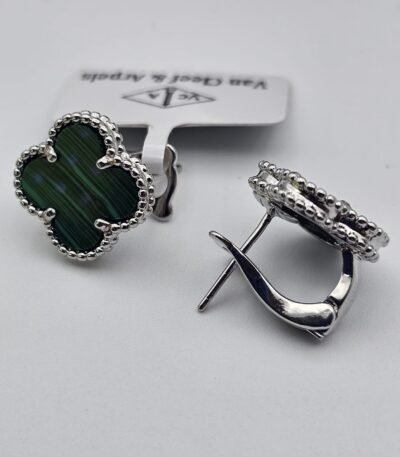 van cleef modeli büyük yonca doğal taş zümrüt yeşili gümüş omega vca küpe3