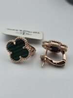 van cleef modeli büyük yonca doğal taş zümrüt yeşili rose omega vca küpe