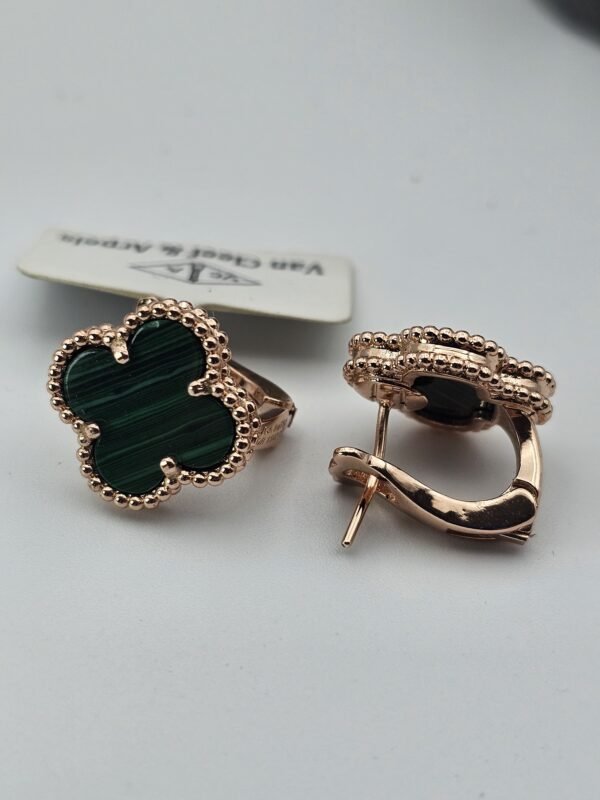 van cleef modeli büyük yonca doğal taş zümrüt yeşili rose omega vca küpe