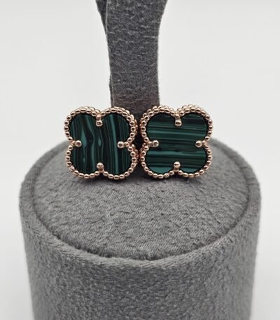 van cleef modeli büyük yonca doğal taş zümrüt yeşili rose vca küpe