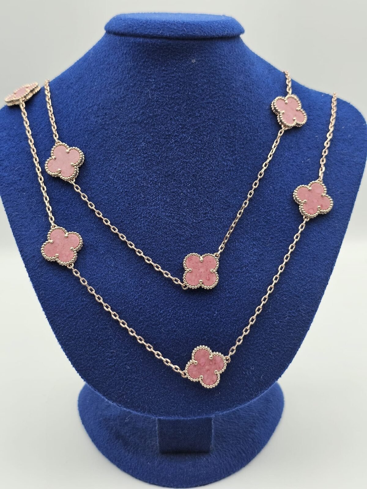 Van cleef modeli 16 yapraklı büyük yonca doğal taş pembe vca rose gold kolye