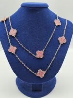 Van cleef modeli 16 yapraklı büyük yonca doğal taş pembe vca rose gold kolye