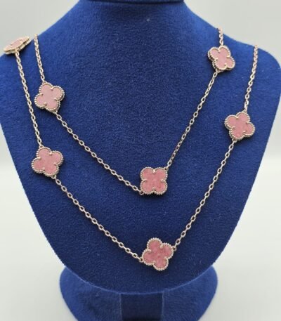 Van cleef modeli 16 yapraklı büyük yonca doğal taş pembe vca rose gold kolye