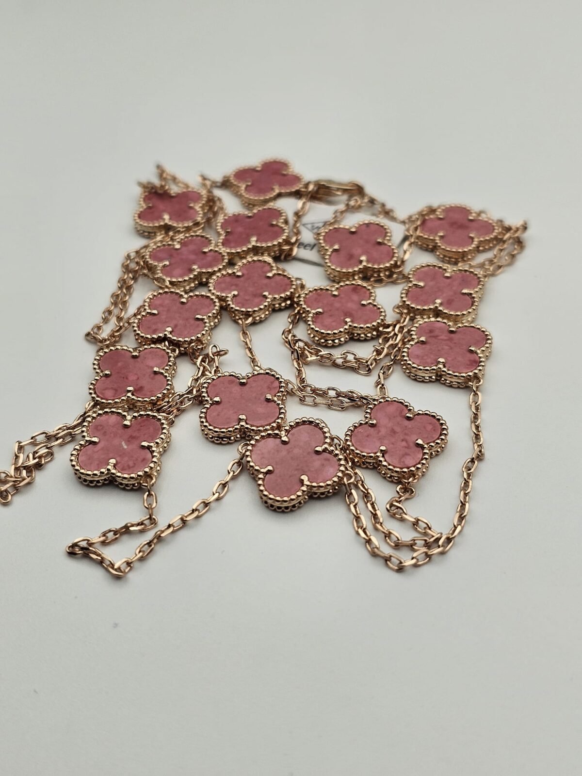 Van cleef modeli 16 yapraklı büyük yonca doğal taş pembe vca rose gold kolye