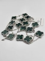 Van cleef modeli 16 yapraklı büyük yonca doğal taş zümrüt yeşil vca gümüş kolye