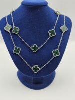 Van cleef modeli 16 yapraklı büyük yonca doğal taş zümrüt yeşil vca gümüş kolye